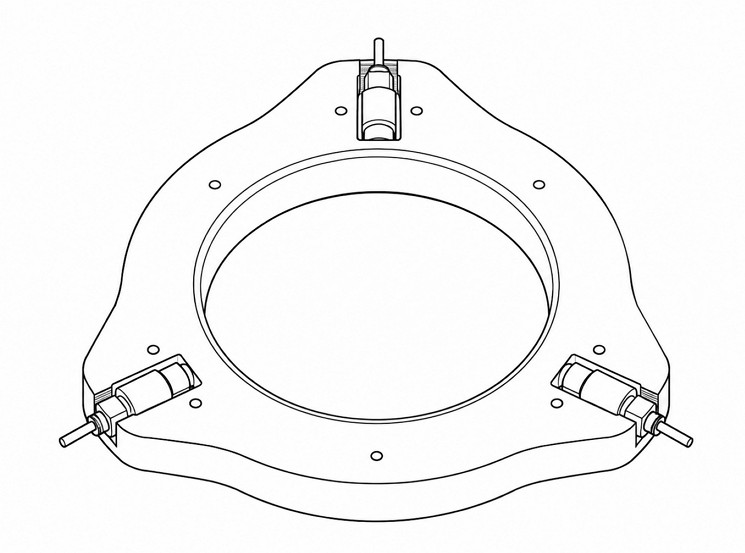 Piezo tripod Z-tip tilt platform concept with three stylized actuators arranged at 120 degrees